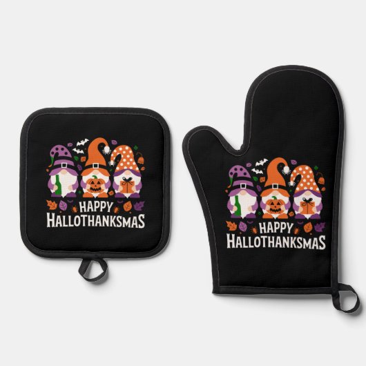 Happy Hallothanksams Gnomes Lover Merry Christmas Ovenwant & Pannenlap Set (Voorkant)