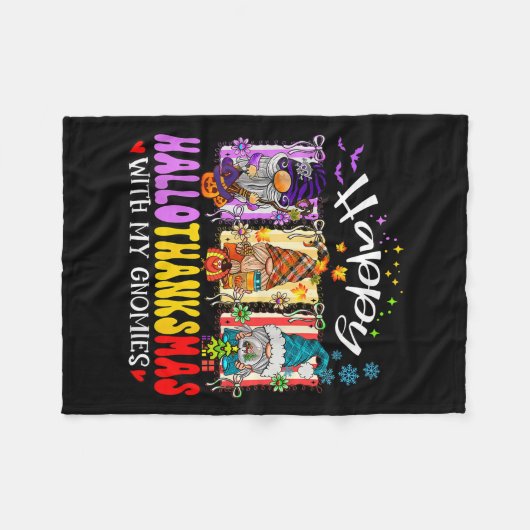 Happy Hallothanksams met mijn Gnomies Halloween Th Fleece Deken (Voorkant (Horizontaal))