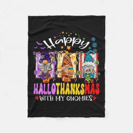 Happy Hallothanksams met mijn Gnomies Halloween Th Fleece Deken (Voorkant)