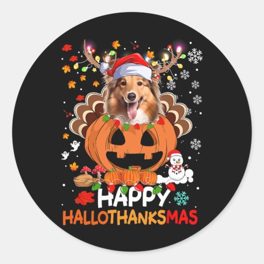 Happy Hallothanksams Shetland Sheepdog Ronde Sticker (Voorkant)