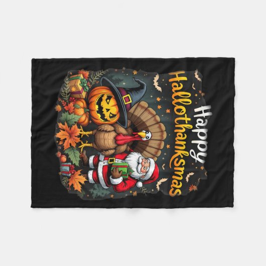 Happy Hallothanksams voor Halloween Thanksgiving H Fleece Deken (Voorkant (Horizontaal))