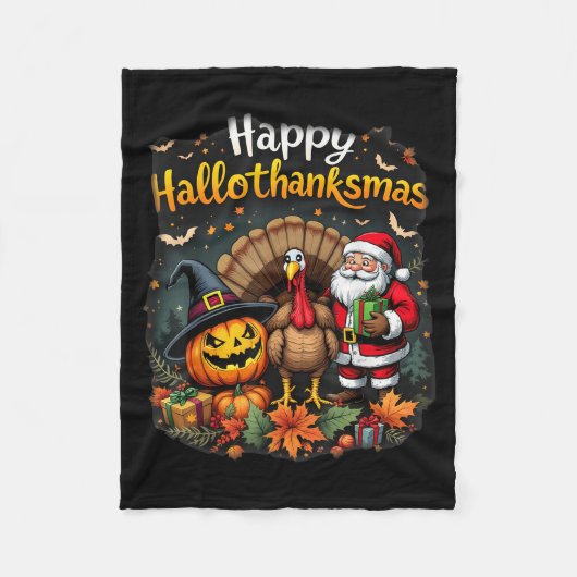 Happy Hallothanksams voor Halloween Thanksgiving H Fleece Deken (Voorkant)