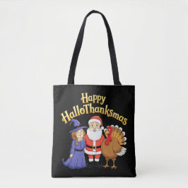 Happy HalloThanksgiving Lovers Design Tote Bag