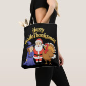 Happy HalloThanksgiving Lovers Design Tote Bag (Dichtbij)
