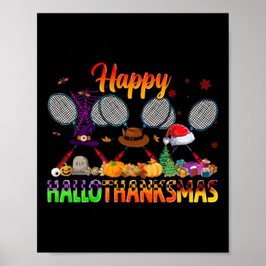 Happy Hallothanksmas Badminton Witch Pet Christmas Poster (Voorkant)