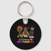 Happy Hallothanksmas Black Cat Halloween Thanksgiv Sleutelhanger (Voorkant)