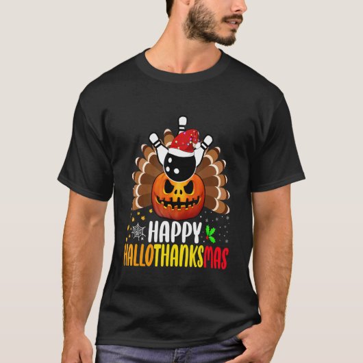Happy Hallothanksmas Bowling Pumpkin Thanksgiving  T-shirt (Voorkant)