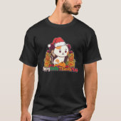 Happy HalloThanksMas Cat With Santa Hat Thanksgivi T-shirt (Voorkant)