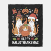 Happy Hallothanksmas Cats Halloween Christmas Fleece Deken (Voorkant)