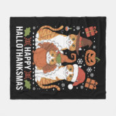 Happy Hallothanksmas Cats Halloween Christmas Fleece Deken (Voorkant (Horizontaal))
