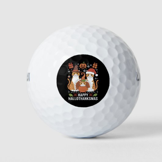 Happy Hallothanksmas Cats Halloween Christmas Golfballen (Voorkant)