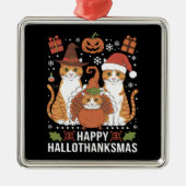Happy Hallothanksmas Cats Halloween Christmas Metalen Ornament (Voorkant)