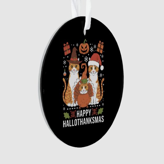 Happy Hallothanksmas Cats Halloween Christmas Ornament (voorkant)