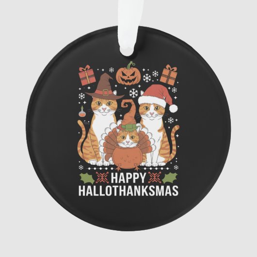 Happy Hallothanksmas Cats Halloween Christmas Ornament (voorkant)