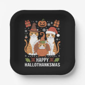 Happy Hallothanksmas Cats Halloween Christmas Papieren Bordje (Voorkant)