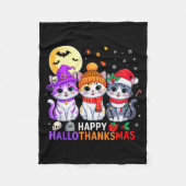 Happy Hallothanksmas Cats Halloween Thanksgiving C Fleece Deken (Voorkant)