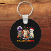 Happy Hallothanksmas Cats Halloween Thanksgiving C Sleutelhanger (Voorkant)