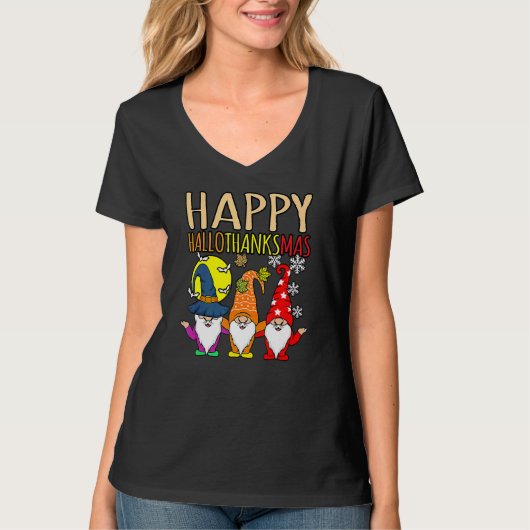 Happy Hallothanksmas Christmas Halloween Thanksgiv T-shirt (Voorkant)