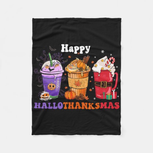 Happy Hallothanksmas Coffee Halloween Thanksgiving Fleece Deken (Voorkant)