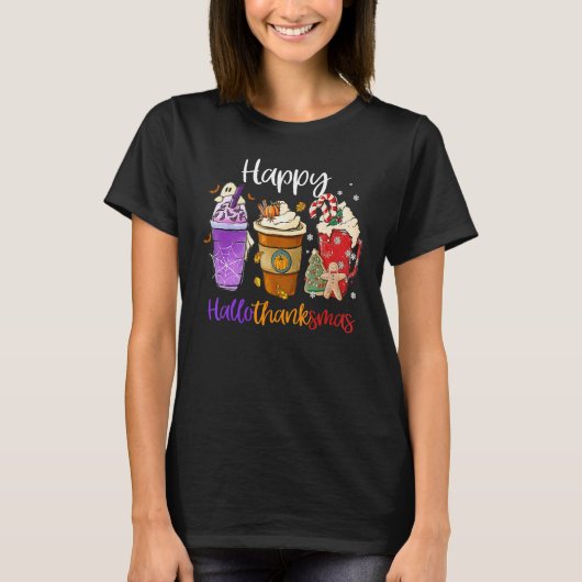 Happy Hallothanksmas Coffee Latte Halloween Thanks T-shirt (Voorkant)