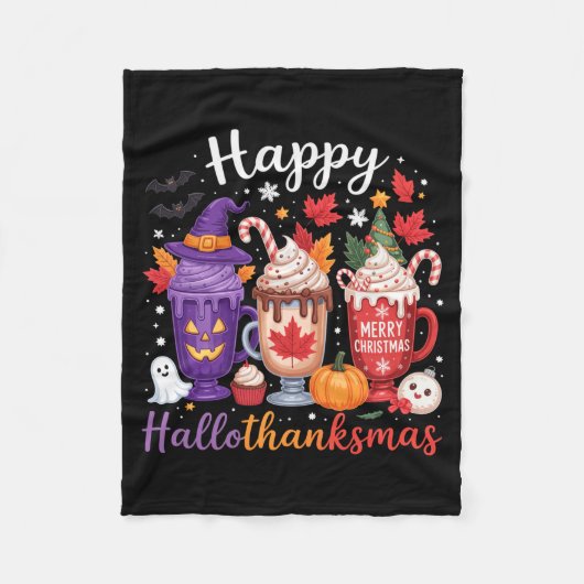 Happy Hallothanksmas Coffee Lover Halloween Merry  Fleece Deken (Voorkant)