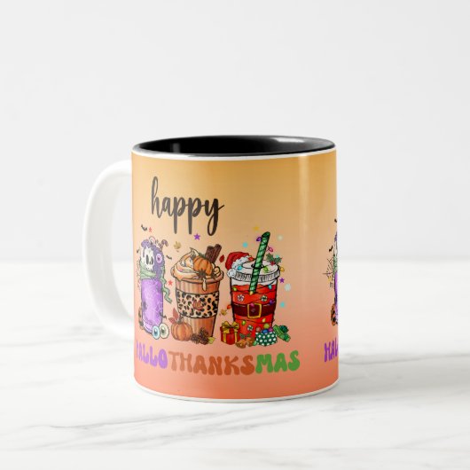 Happy HalloThanksMas Coffee Mok (Voorkant links)