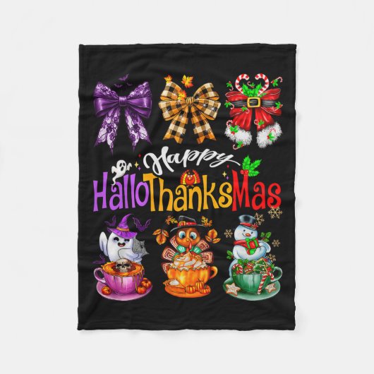 Happy Hallothanksmas Coquette Bow Coffee Latte Can Fleece Deken (Voorkant)