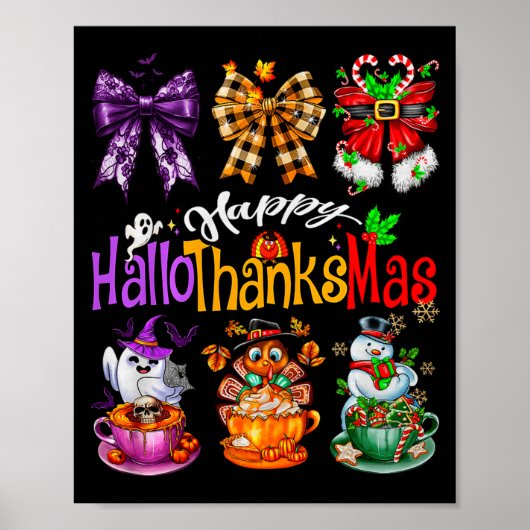 Happy Hallothanksmas Coquette Bow Coffee Latte Can Poster (Voorkant)