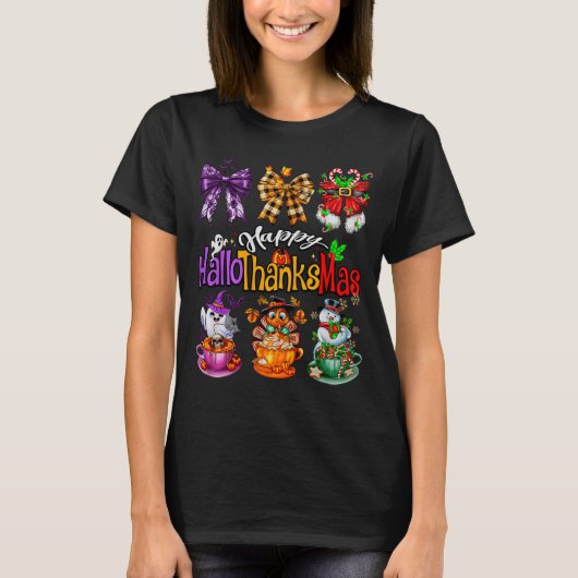Happy Hallothanksmas Coquette Bow Coffee Latte Can T-shirt (Voorkant)