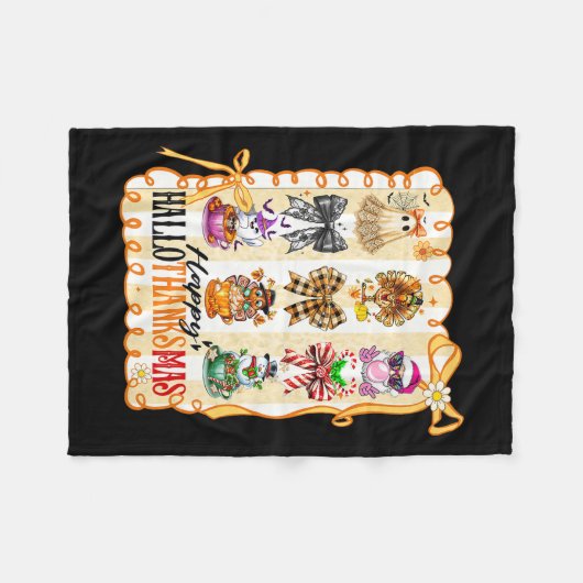 Happy Hallothanksmas Coquette Bow Halloween Thanks Fleece Deken (Voorkant (Horizontaal))