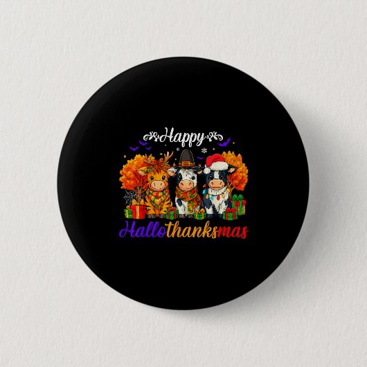 Happy Hallothanksmas Cows For Farmer  Ronde Button 5,7 Cm (Voorkant)