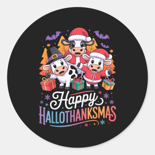 Happy Hallothanksmas Cows For Farmer Ronde Sticker (Voorkant)