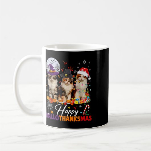 Happy Hallothanksmas Cute Cats Halloween Thanksgiv Koffiemok (Links)