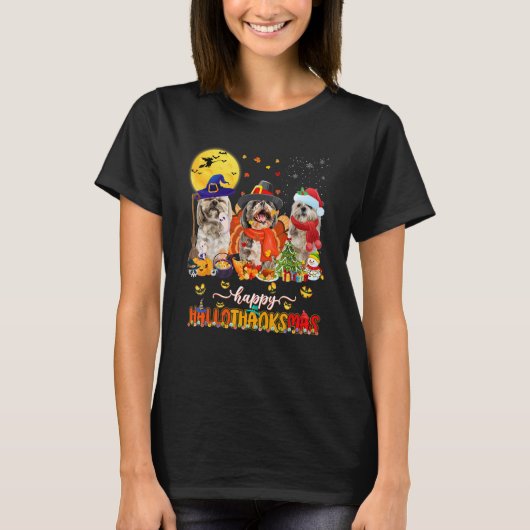 Happy Hallothanksmas Cute Shih Tzu Wizard Hat Turk T-shirt (Voorkant)