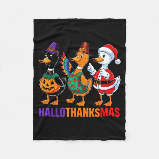 Happy Hallothanksmas Duck Lover Halloween Merry Ch Fleece Deken (Voorkant)