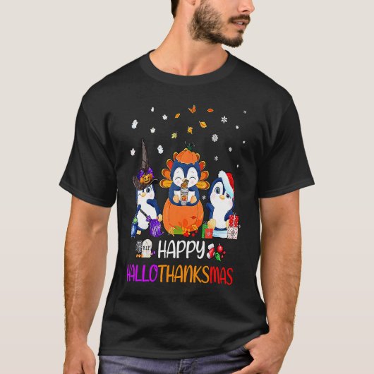 Happy HalloThanksMas Fall Pumpkin  Penguin T-shirt (Voorkant)