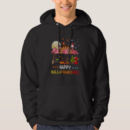 Happy Hallothanksmas Flamingo Thanksgiving Xmas Ha Hoodie (Voorkant)