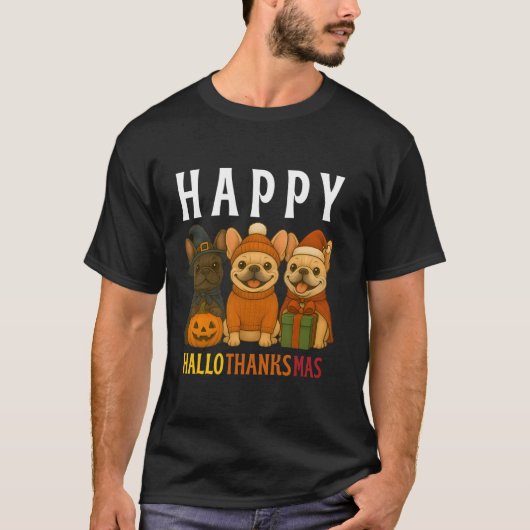 Happy Hallothanksmas Frenchie Cute French Bulldog  T-shirt (Voorkant)