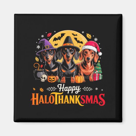 Happy Hallothanksmas Funny Dachshund Dog Lover Dog Magneet (Voorkant)