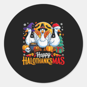 Happy Hallothanksmas Funny Goose Dierenvrienden Ei Ronde Sticker