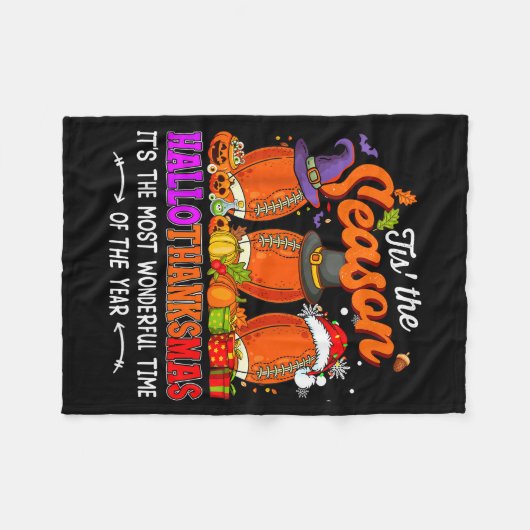 Happy Hallothanksmas Funny Halloween Thanksgiving  Fleece Deken (Voorkant (Horizontaal))