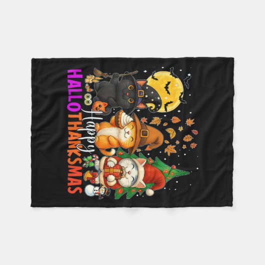 Happy Hallothanksmas Funny Halloween Thanksgiving  Fleece Deken (Voorkant (Horizontaal))