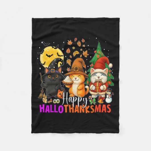 Happy Hallothanksmas Funny Halloween Thanksgiving  Fleece Deken (Voorkant)