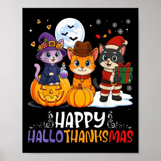 Happy Hallothanksmas Funny Halloween Thanksgiving Poster (Voorkant)