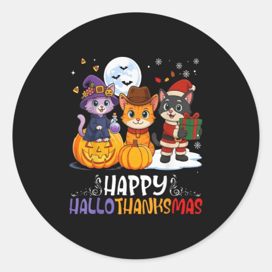 Happy Hallothanksmas Funny Halloween Thanksgiving  Ronde Sticker (Voorkant)