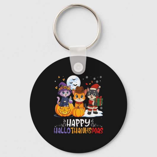 Happy Hallothanksmas Funny Halloween Thanksgiving Sleutelhanger (Voorkant)