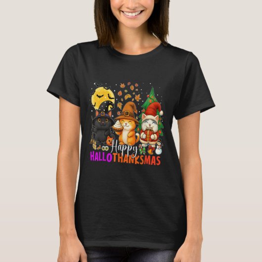 Happy Hallothanksmas Funny Halloween Thanksgiving  T-shirt (Voorkant)