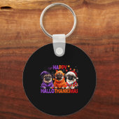 Happy Hallothanksmas Funny Pug Halloween Thanksgiv Sleutelhanger (Voorkant)