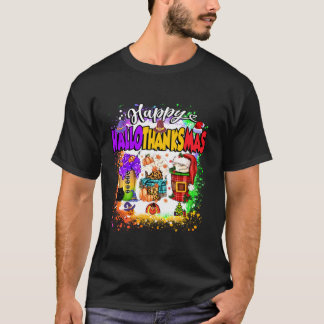 Happy Hallothanksmas Glass Halloween Thanksgiving T-shirt