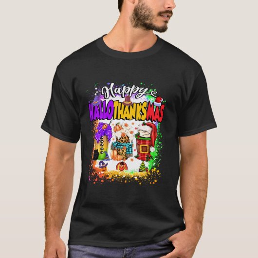 Happy Hallothanksmas Glass Halloween Thanksgiving T-shirt (Voorkant)